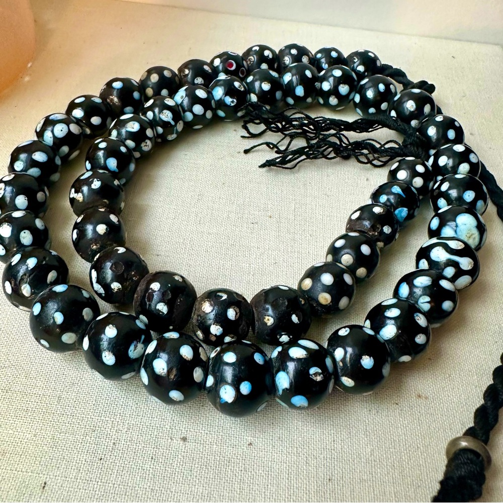 Authentic Venetian Skunk African Trading Beads, Rare Black & White, Strand of 48